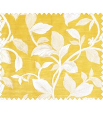 Traditional floral with big leaves on stem on Mustard Yellow base main curtain